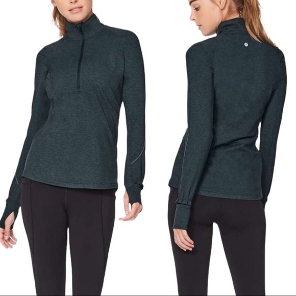 lululemon athletica Tops - Lululemon Extra Mile 1/2 Zip Heathered Nocturnal Teal / Black Womens 2